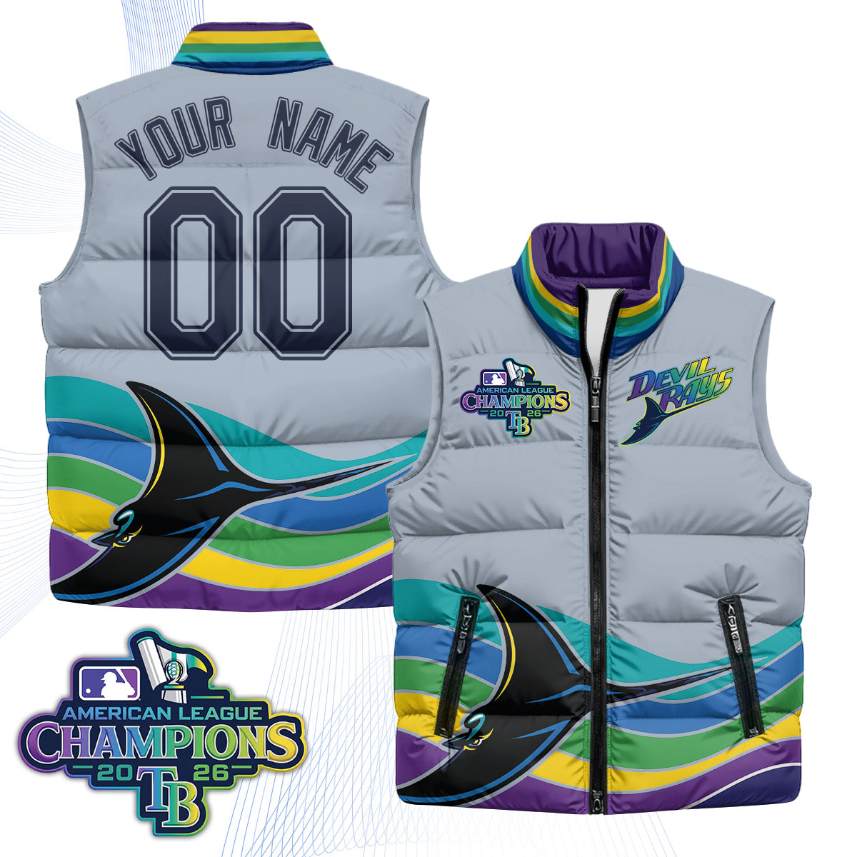 Tampa Bay Rays 2026 AL Champions Limited Custom Puffer Vest - Printed