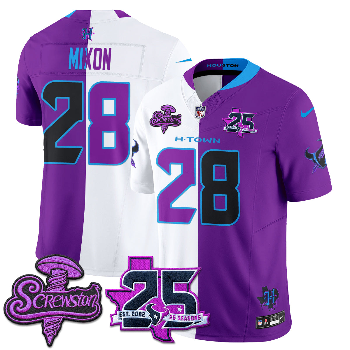 Houston Texans DJ Screw Split Vapor Jersey - Stitched