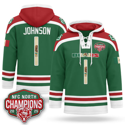 Chicago Bears 2026 Mexico NFC North Champions 2025 Patch Hockey Hoodie - Stitched