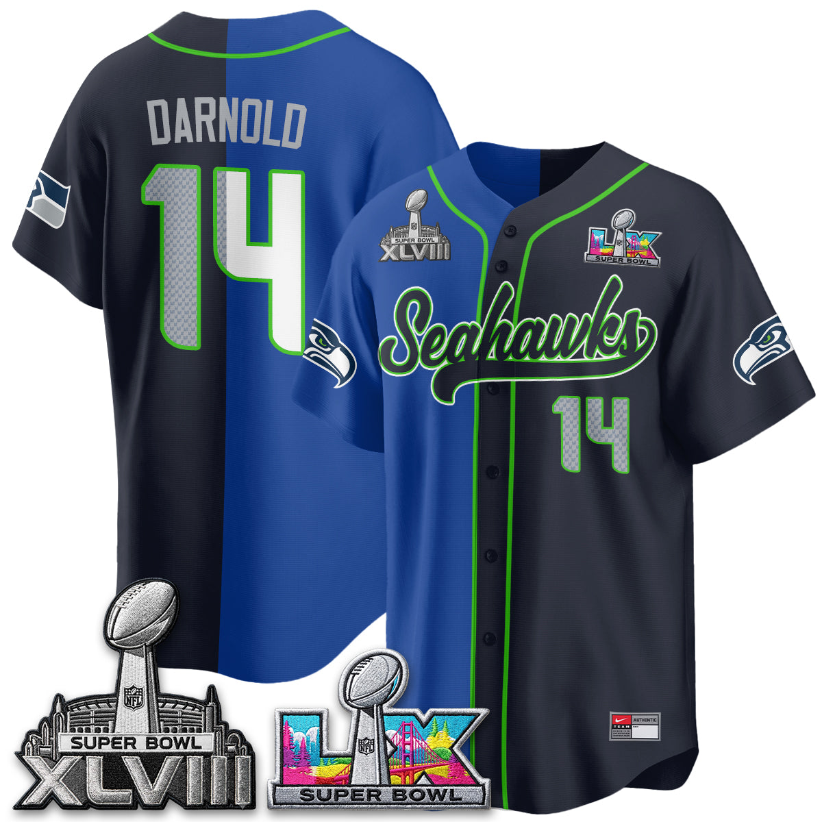 Seattle Seahawks S.Bowl Champs Split Baseball Vapor Jersey V2- Stitched