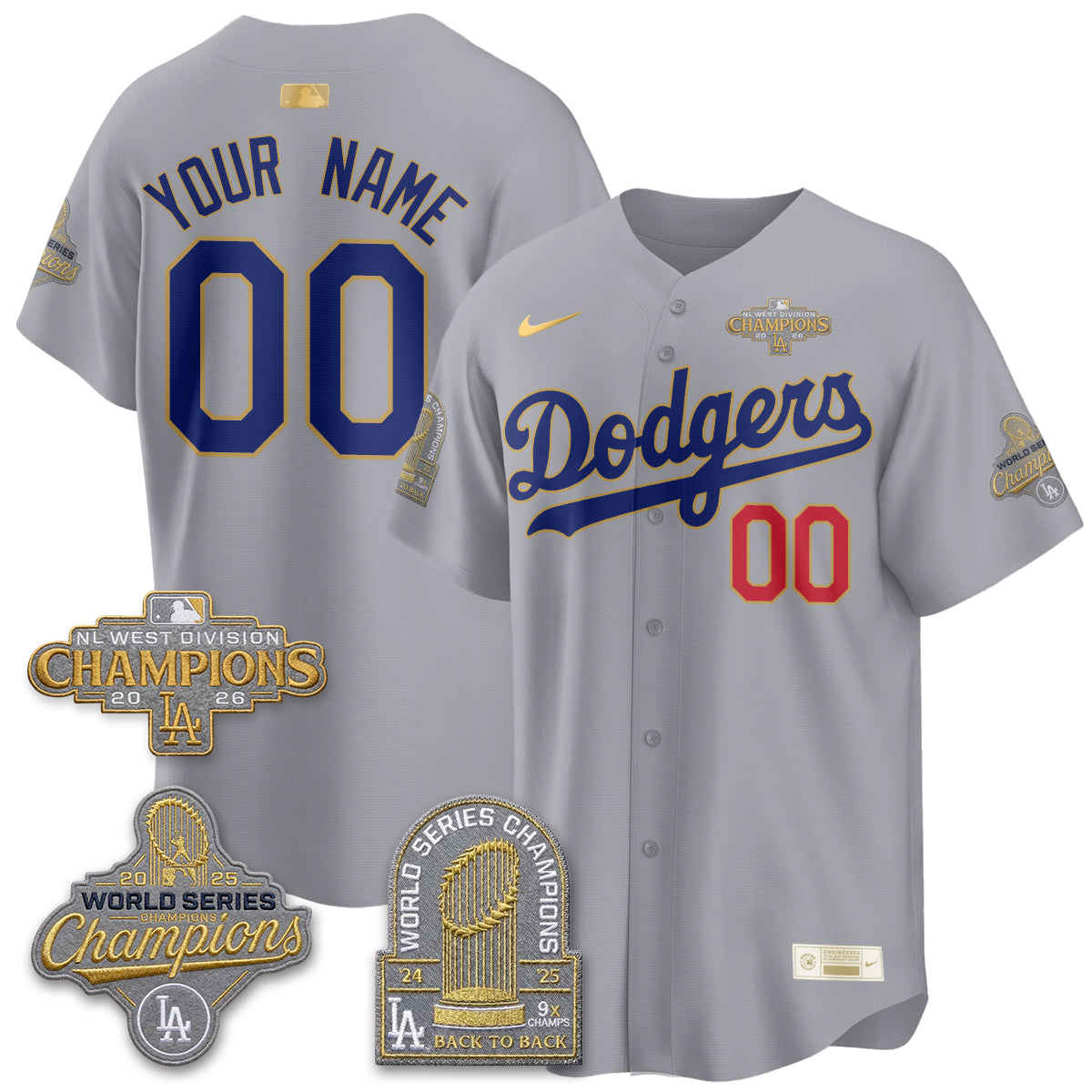 Los Angeles Dodgers 2026 NL West Champs Gold Vapor Custom Jersey- Stitched