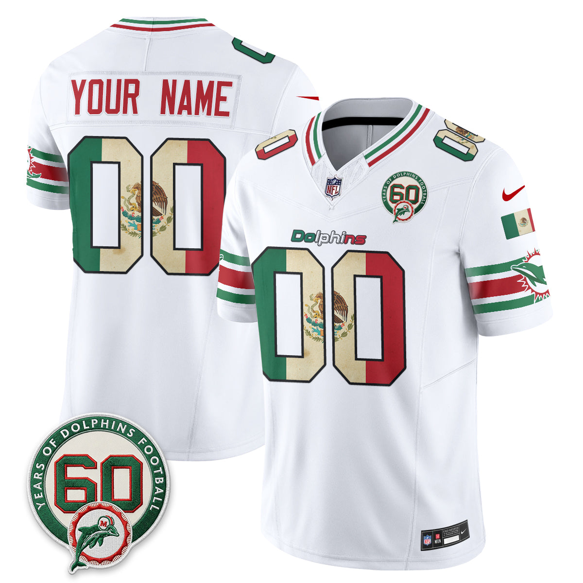 Miami Dolphins Mexico Edition Vapor Custom Jersey - Stitched