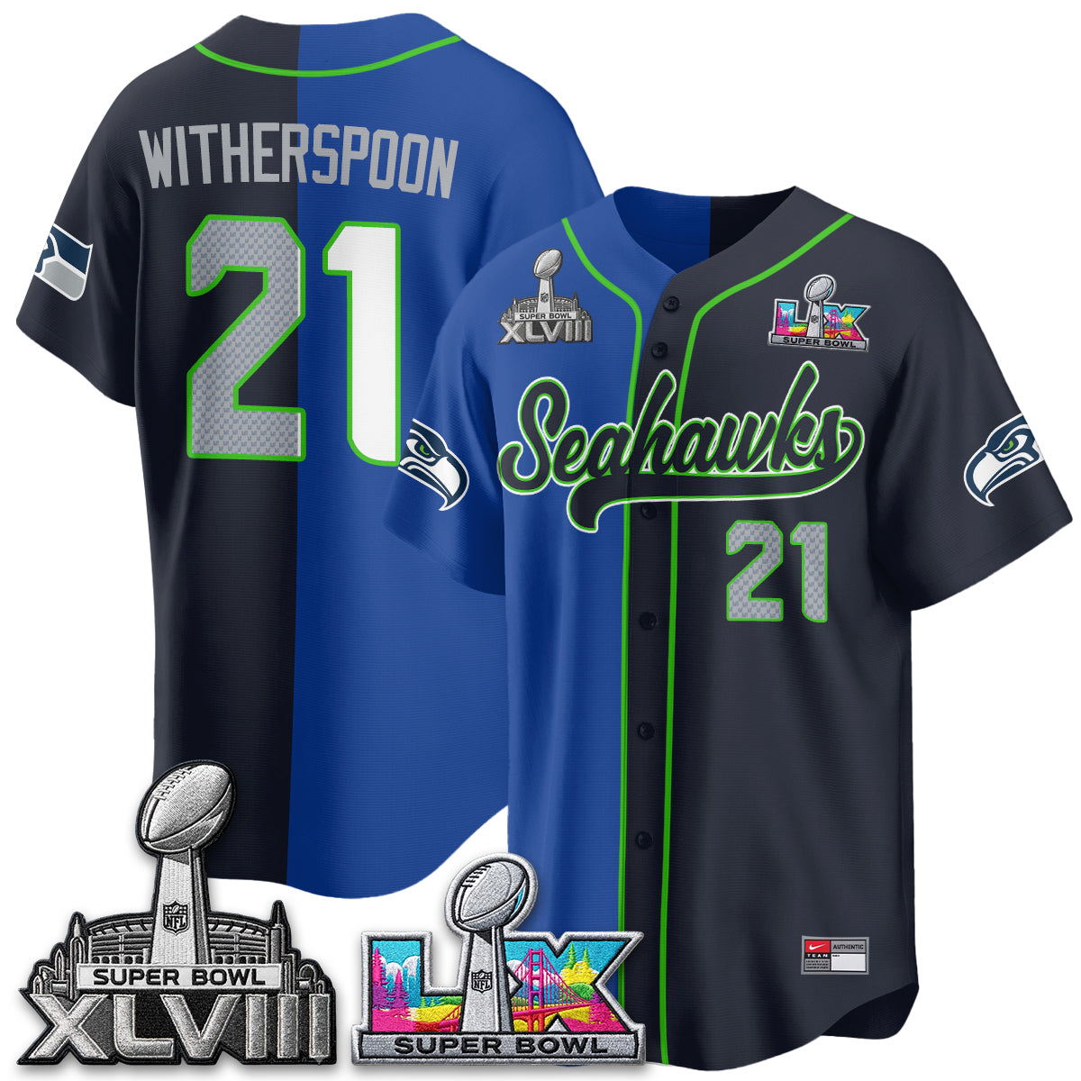 Seattle Seahawks S.Bowl Champs Split Baseball Vapor Jersey V2- Stitched