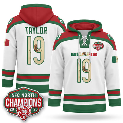 Chicago Bears 2026 Mexico NFC North Champions 2025 Patch Hockey Hoodie - Stitched