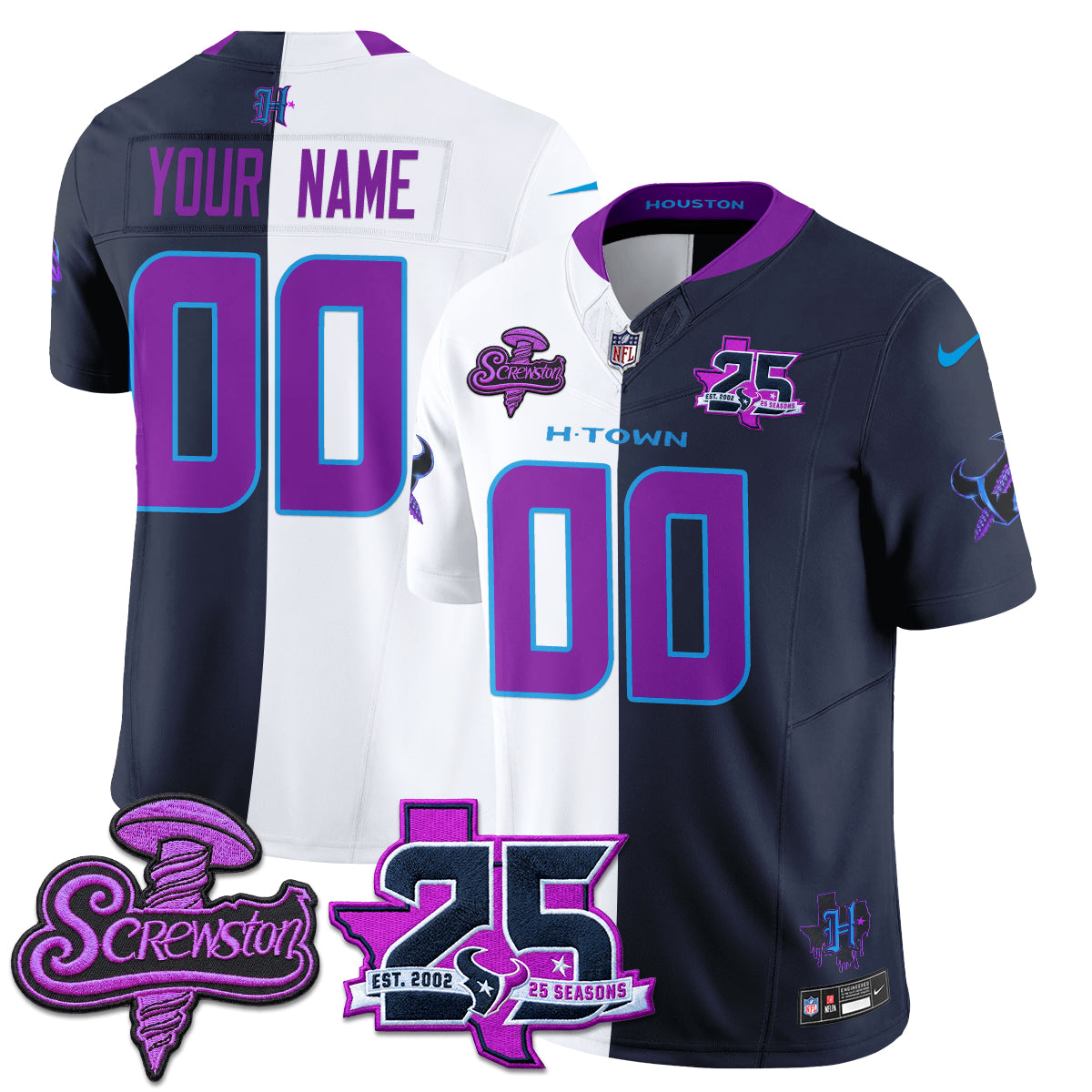 Houston Texans DJ Screw Split Vapor Custom Jersey - Stitched