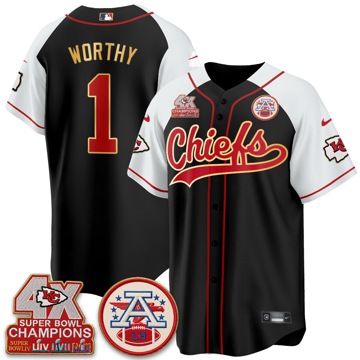 Kansas City Chiefs 4X Champs Gold Trim Edition Vapor Baseball Jersey - Stitched