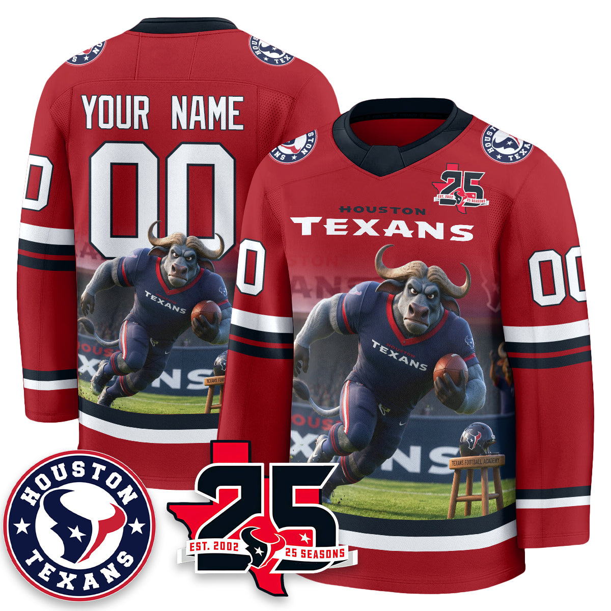 Houston Texans x Bull Chief Edition Custom Hockey Jersey - Printed
