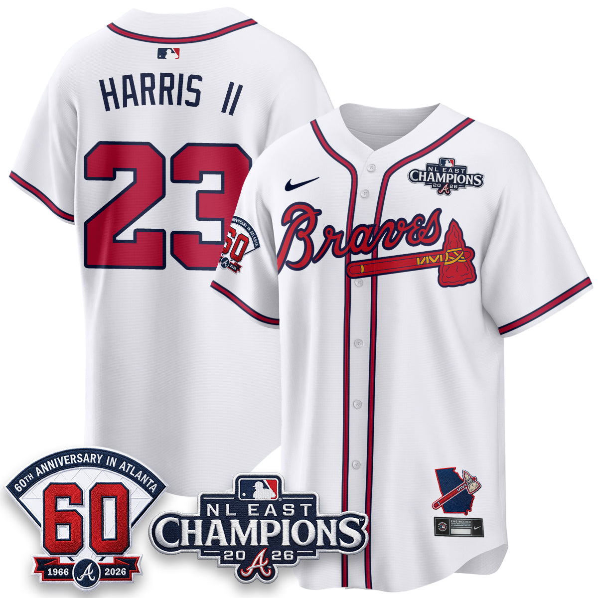 Atlanta Braves 2026 NL East Champs Vapor Jersey - Stitched
