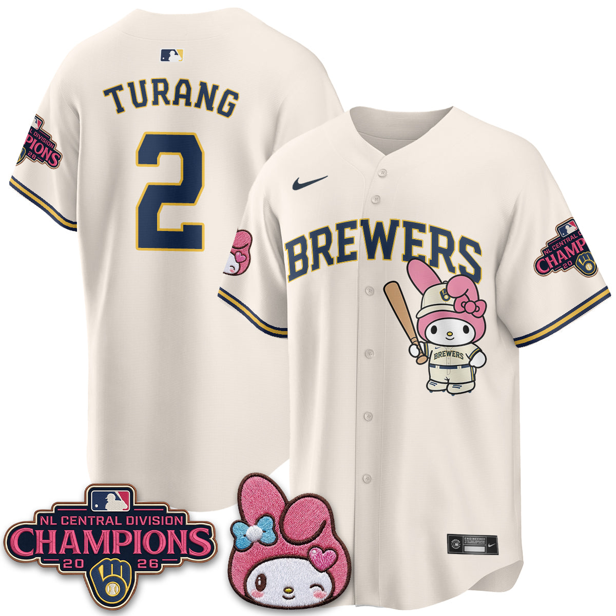 Milwaukee Brewers NL Central Champs x Pink Sanrio Friend  Vapor Jersey - Stitched