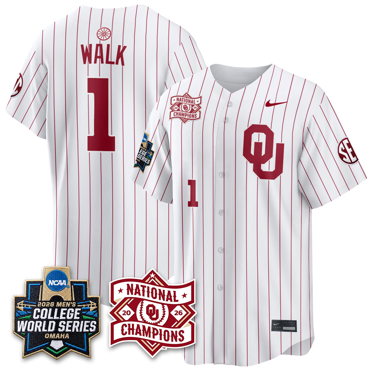 Oklahoma Sooners Nike 2026 NCAA Baseball Men's College World Series Champions Vapor Jersey - Stitched