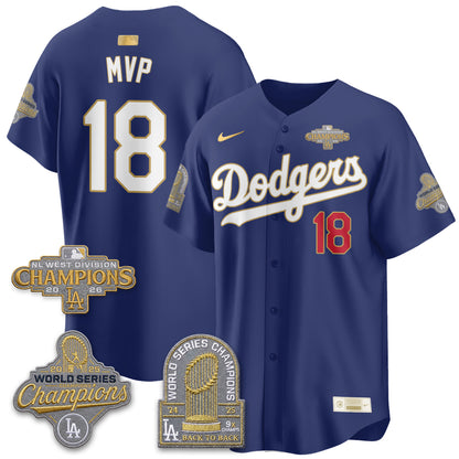 Los Angeles Dodgers 2026 NL West Champs Gold Vapor Jersey- Stitched