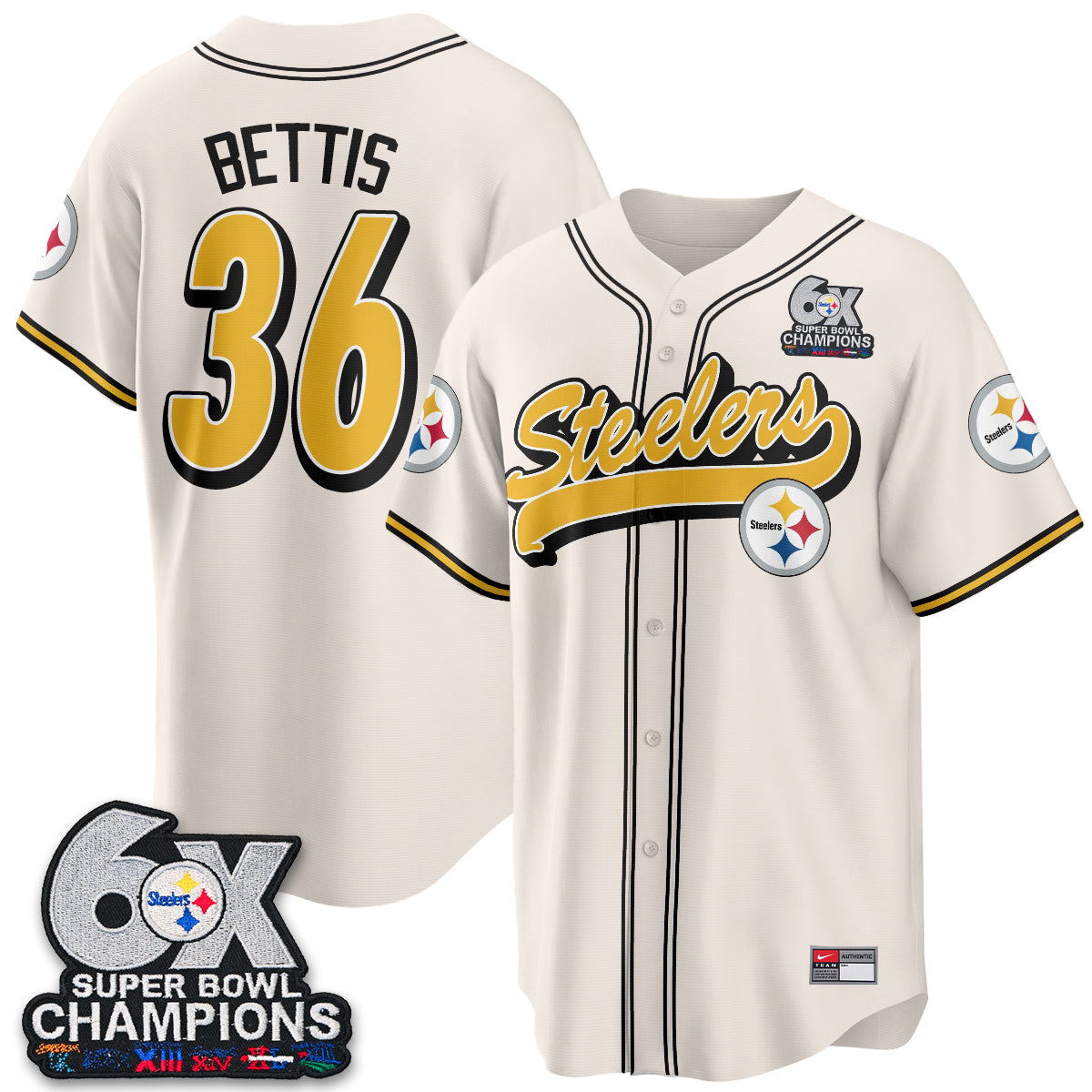 Pittsburgh Steelers 6x SBowl Baseball Vapor Jersey - Stitched