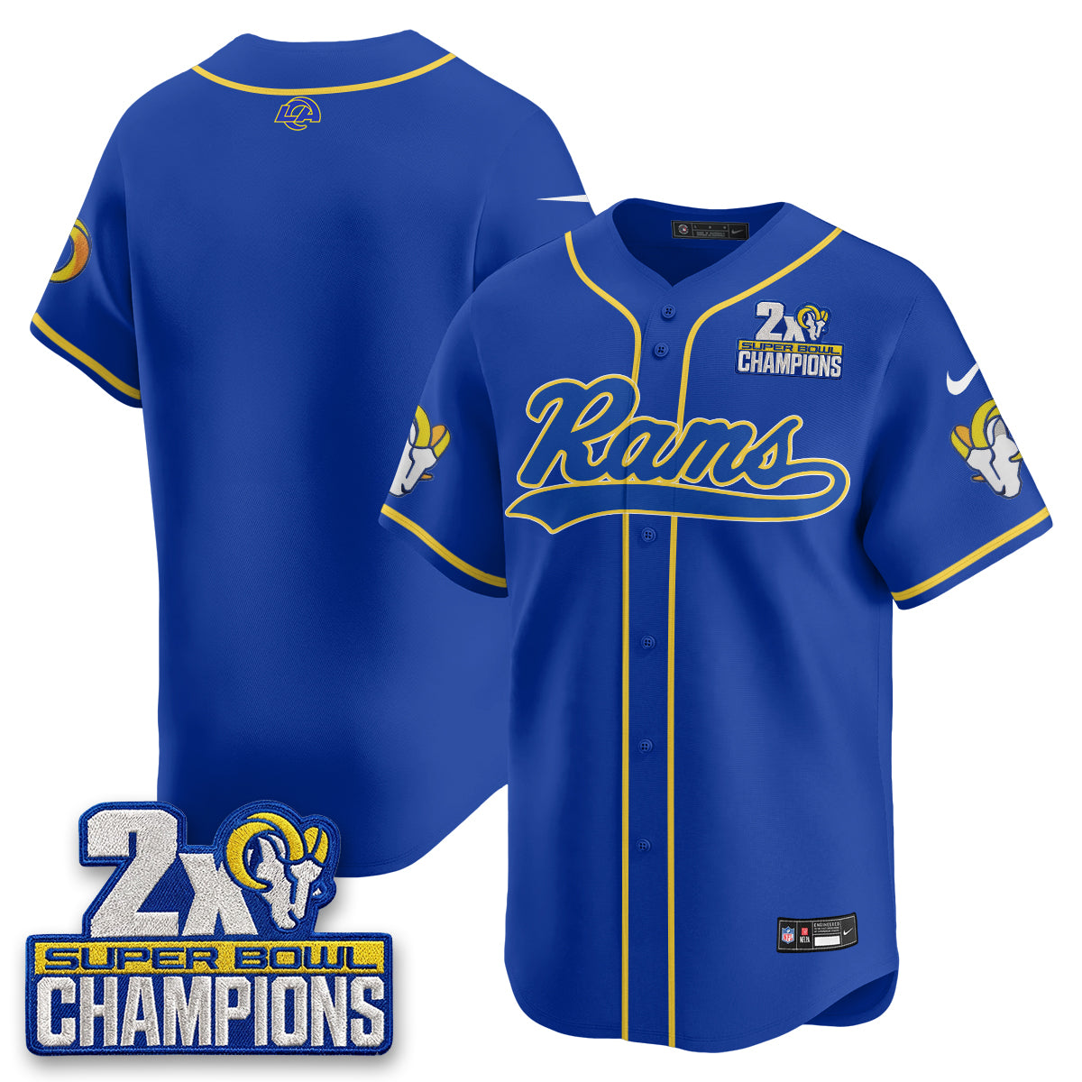 Los Angeles Rams 2X Champs Rivalries Baseball Vapor Jersey - Stitched