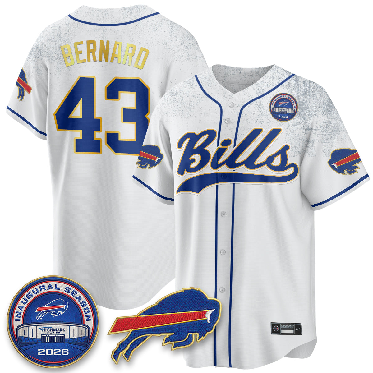 Buffalo Bills 2026 Gold Trim Baseball Edition Vapor Jersey - Stitched