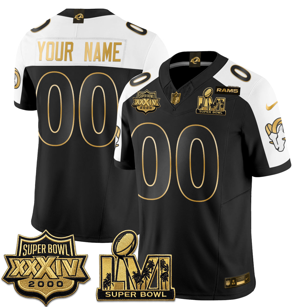 LAR SBowl Champs Gold Vapor Custom Jersey - Stitched