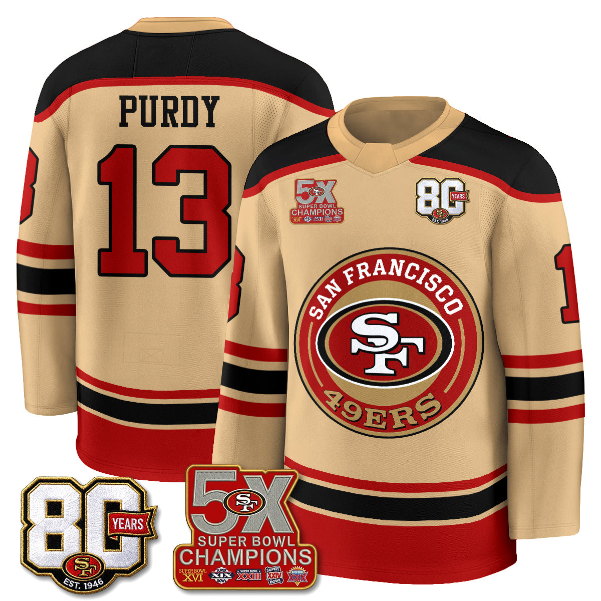 San Francisco 49ers 4X Champs Hockey Jersey - Stitched