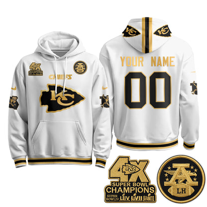 Kansas City Chiefs 4X Champs Gold Edition Custom Hoodie - Stitched