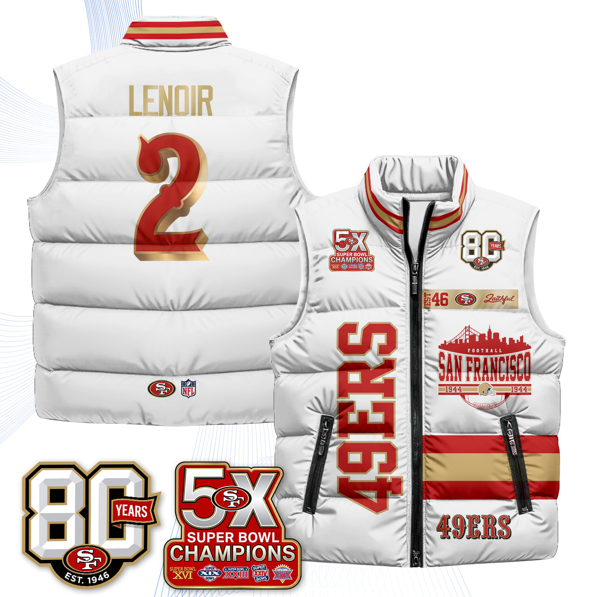 San Francisco 49ers Faithful to The Bay Puffer Vest - Printed