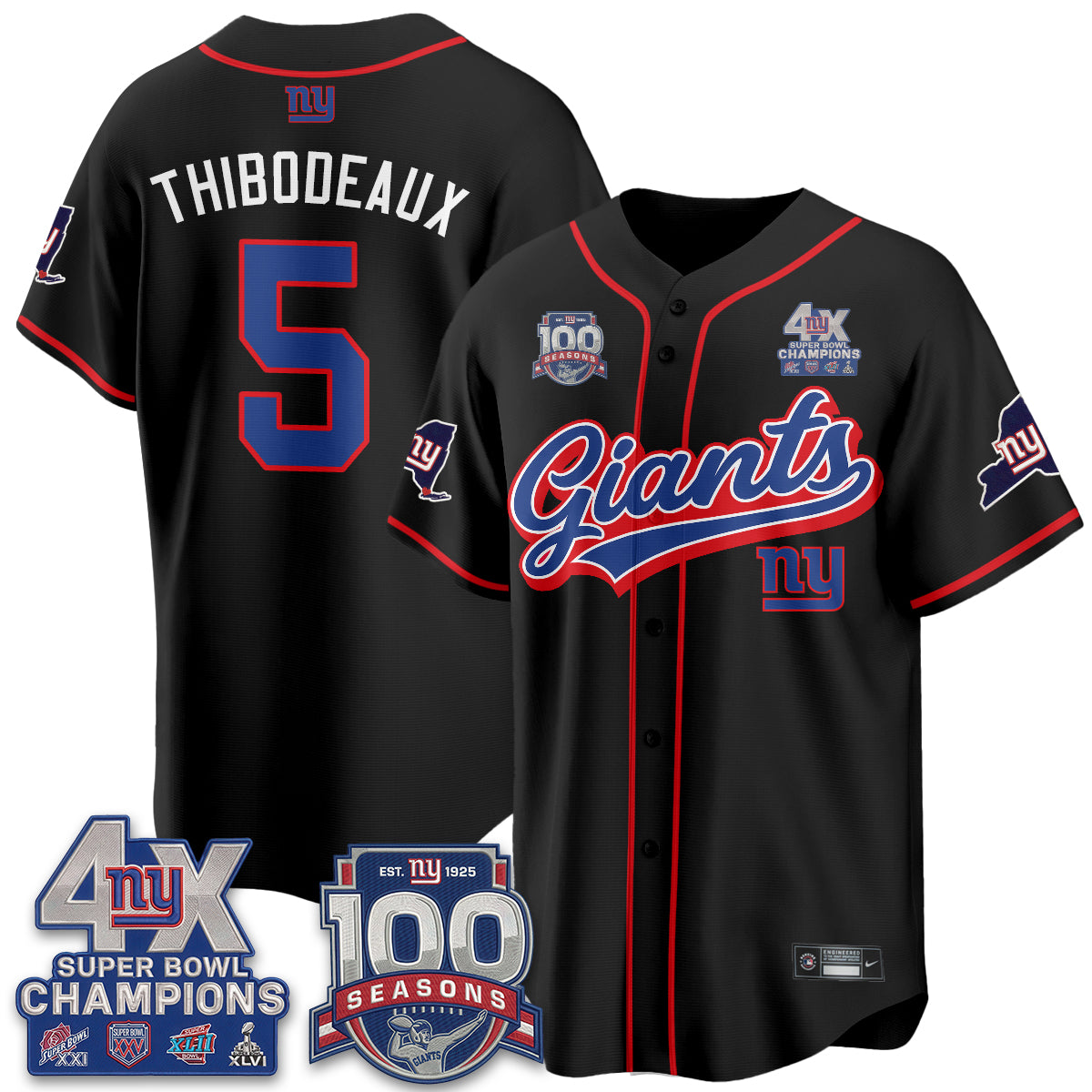 New York Giants 4X Champs & 100 Anniversary Vapor Baseball Jersey V2- Stitched