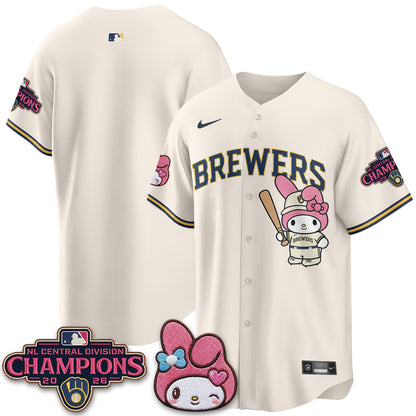 Milwaukee Brewers NL Central Champs x Pink Sanrio Friend  Vapor Jersey - Stitched