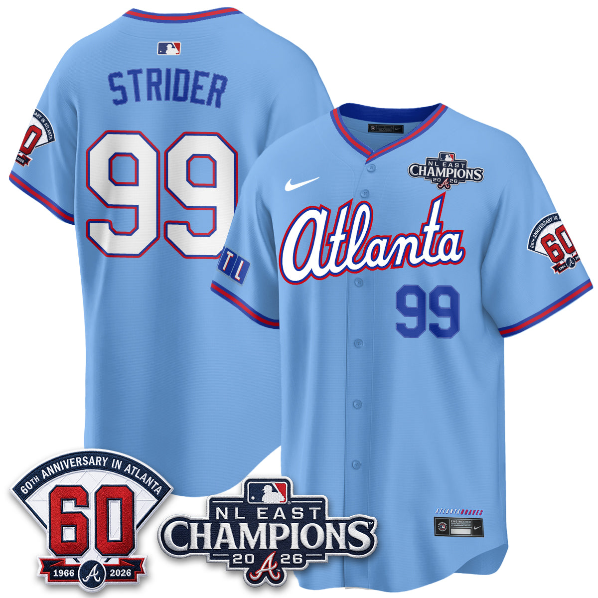 Atlanta Braves 2026 NL East Champs Vapor Jersey - Stitched