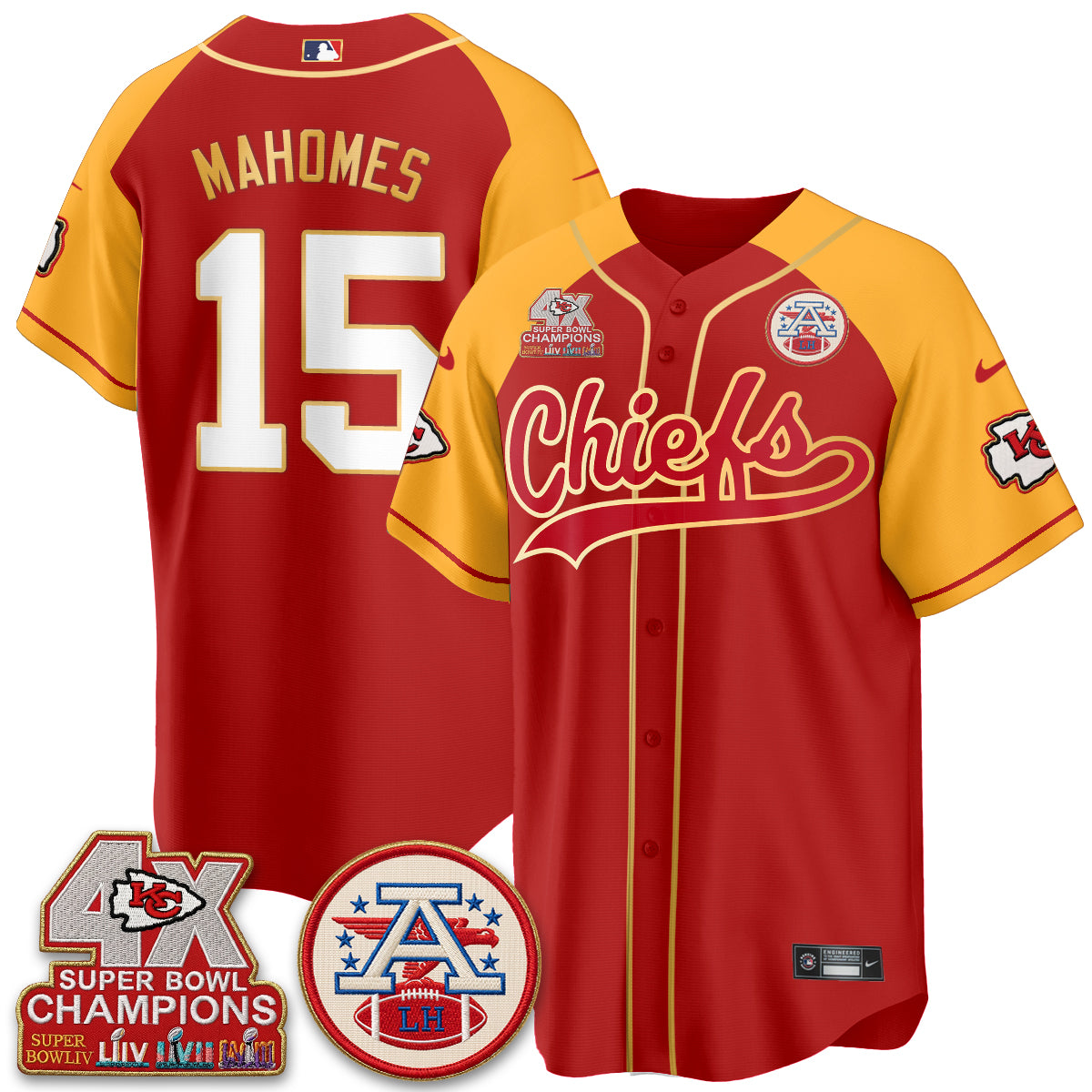 Kansas City Chiefs 4X Champs Gold Trim Edition Vapor Baseball Jersey - Stitched