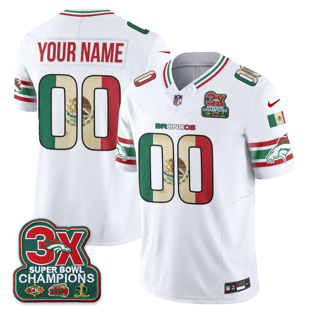 Denver Broncos Mexico Edition Vapor Custom Jersey - Stitched