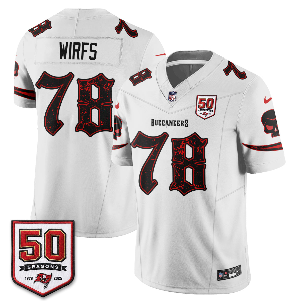 Tampa Bay Buccaneers Skull 50 Seasons Edition Vapor Jersey - Stitched