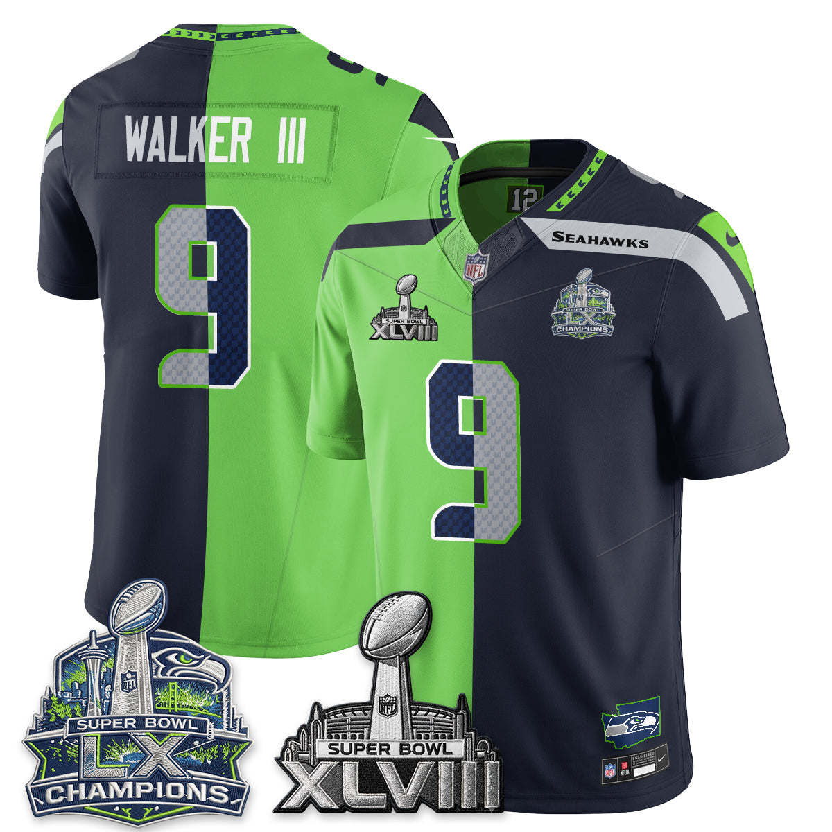 Seattle Seahawks S.Bowl Champs Split Edition Vapor Jersey - Stitch