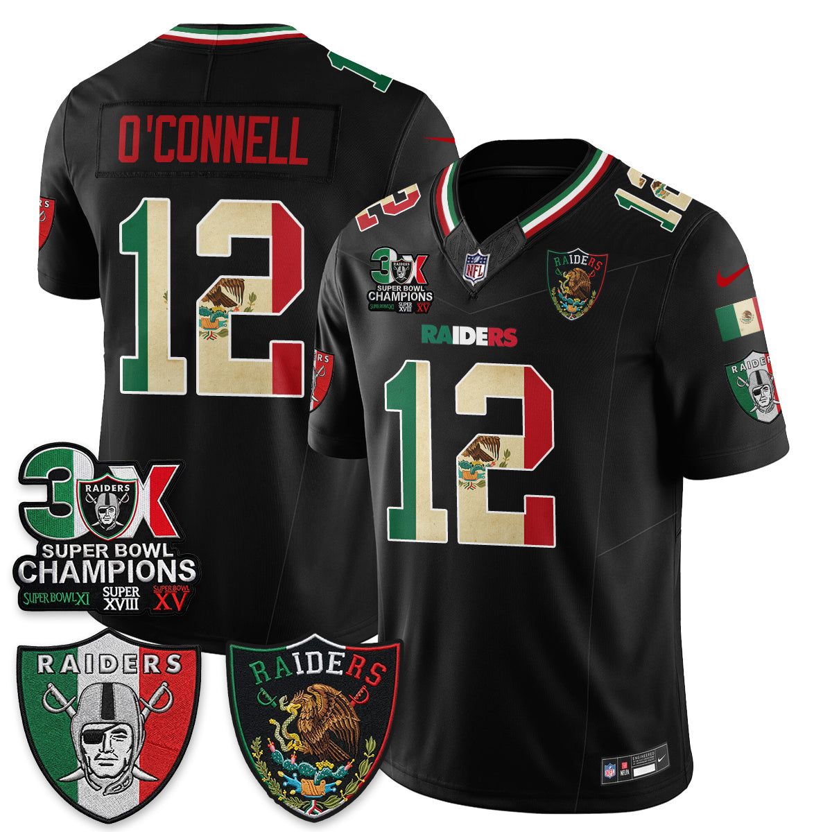 Las Vegas Raiders 3X Champs Mexico Edition Vapor Jersey - Stitched