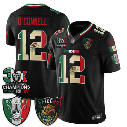 Las Vegas Raiders 3X Champs Mexico Edition Vapor Jersey - Stitched