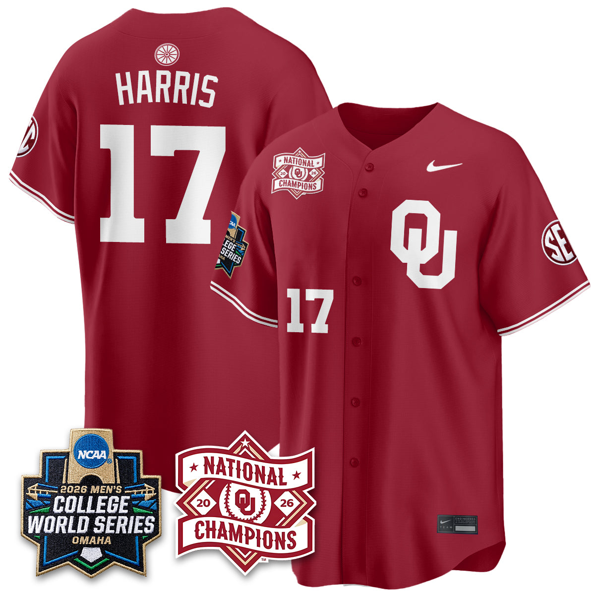 Oklahoma Sooners Nike 2026 NCAA Baseball Men's College World Series Champions Vapor Jersey - Stitched