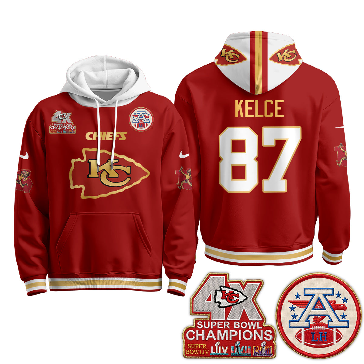 Kansas City Chiefs 4X Champs Gold Edition Hoodie - Stitched