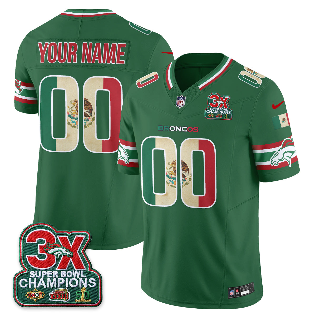 Denver Broncos Mexico Edition Vapor Custom Jersey - Stitched