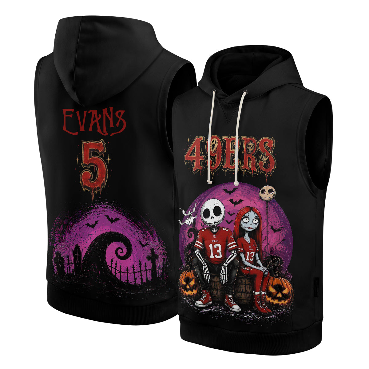SF x Skeleton Gentleman & Rag Doll Bride Edition Sleeveless Hoodie Tank Top - Printed