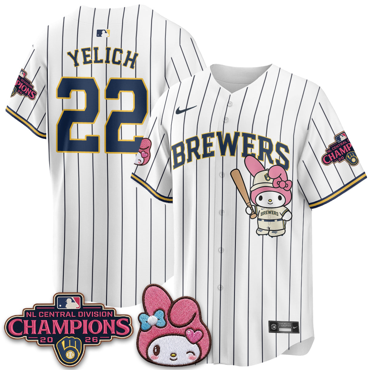 Milwaukee Brewers NL Central Champs x Pink Sanrio Friend  Vapor Jersey - Stitched