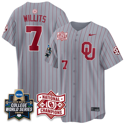 Oklahoma Sooners Nike 2026 NCAA Baseball Men's College World Series Champions Vapor Jersey - Stitched