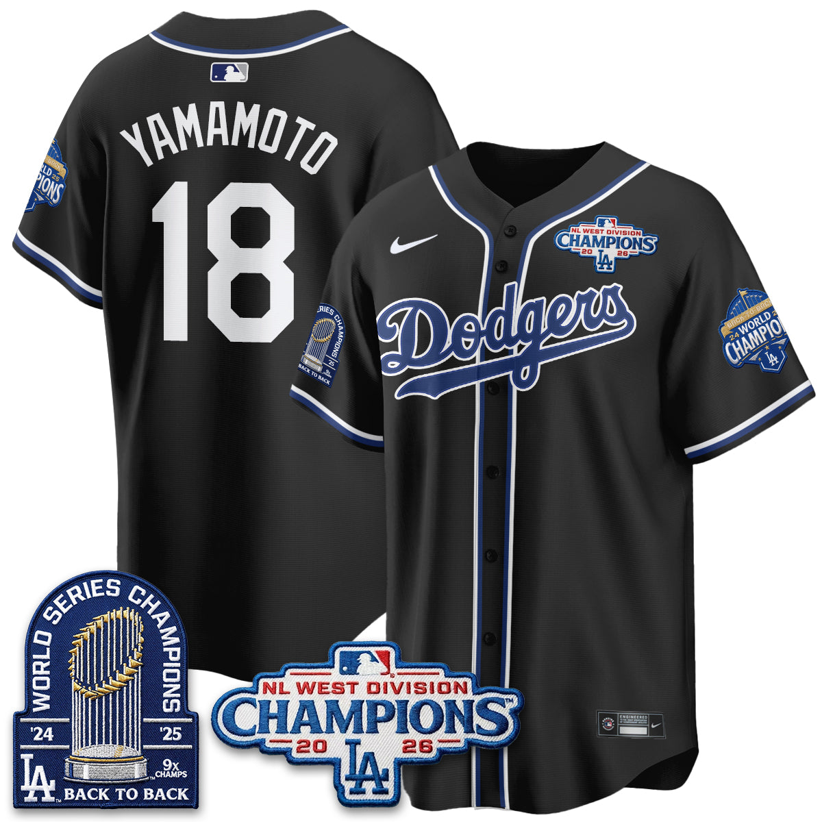 Los Angeles Dodgers 2026 NL West Champs Vapor Jersey- Stitched