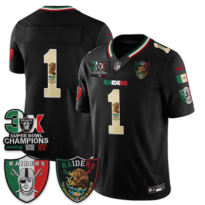 Las Vegas Raiders 3X Champs Mexico Edition Vapor Jersey - Stitched