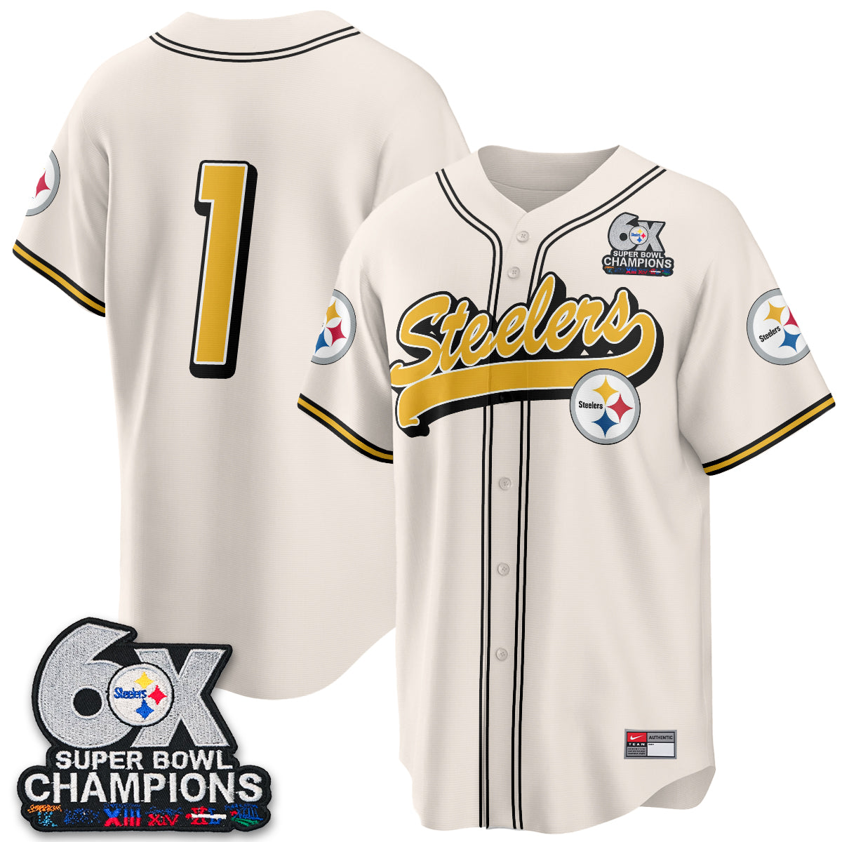 Pittsburgh Steelers 6x SBowl Baseball Vapor Jersey - Stitched