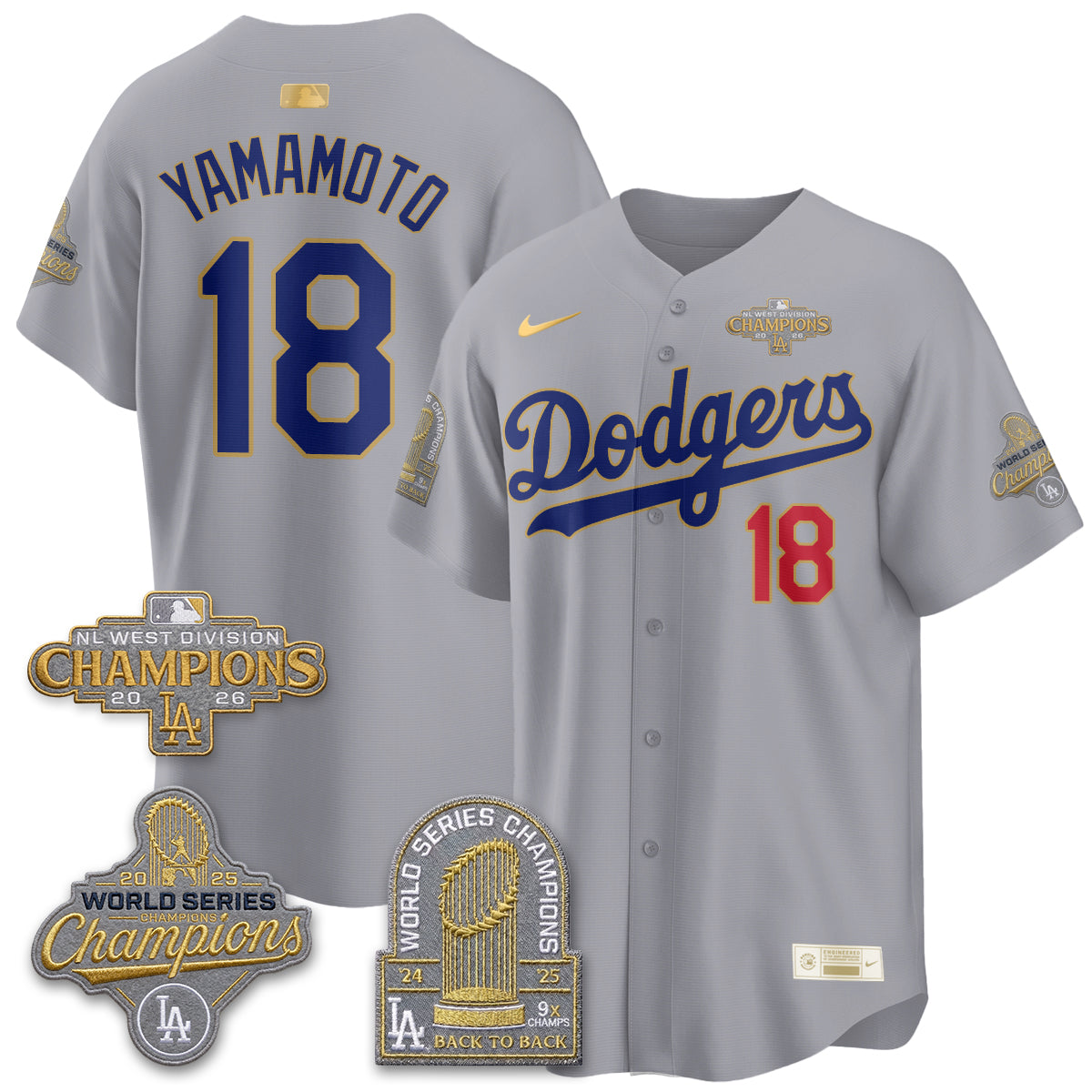 Los Angeles Dodgers 2026 NL West Champs Gold Vapor Jersey- Stitched