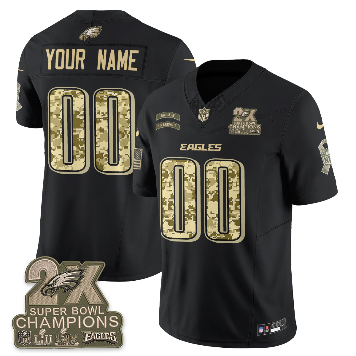 Philadelphia Eagles Salute to Service V2 Vapor Custom Jersey - Stitched