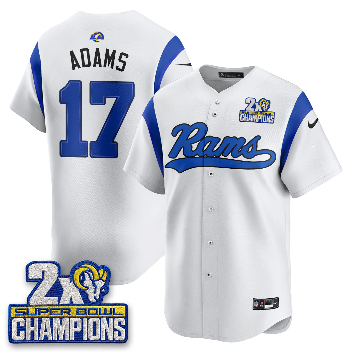 Los Angeles Rams 2X Champs Rivalries Baseball Vapor Jersey - Stitched