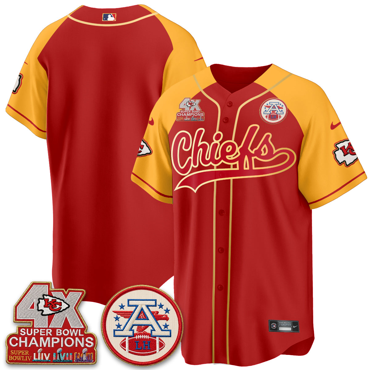Kansas City Chiefs 4X Champs Gold Trim Edition Vapor Baseball Jersey - Stitched