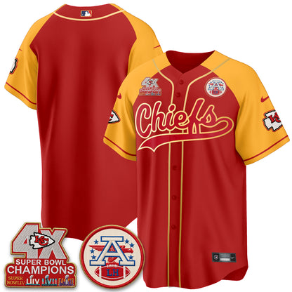 Kansas City Chiefs 4X Champs Gold Trim Edition Vapor Baseball Jersey - Stitched