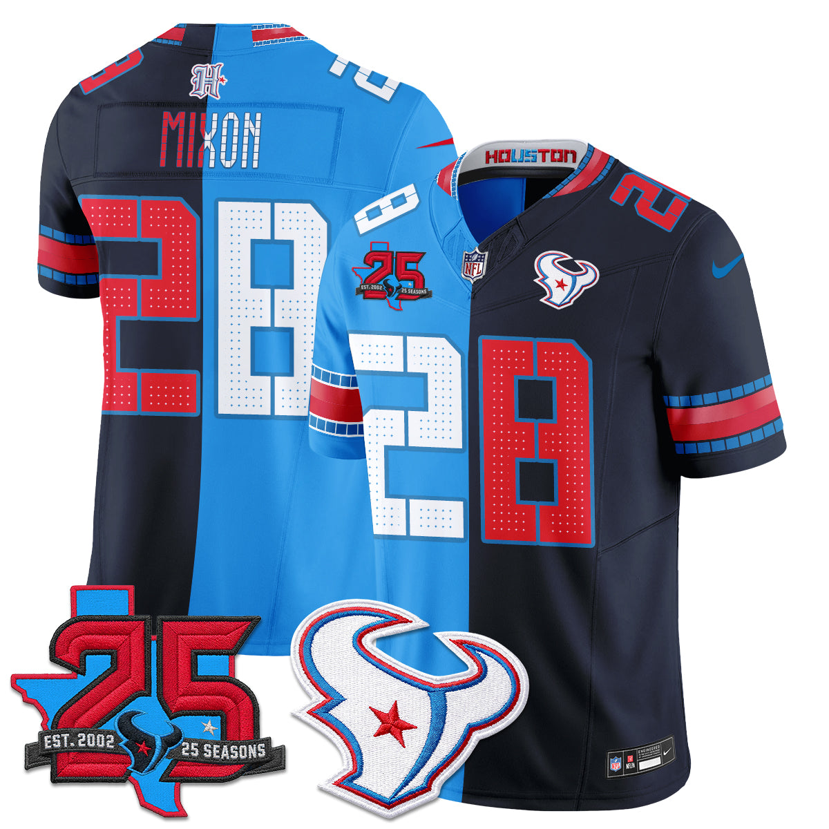 Houston Texans 2026 Rivalries Split Vapor Jersey - Stitched