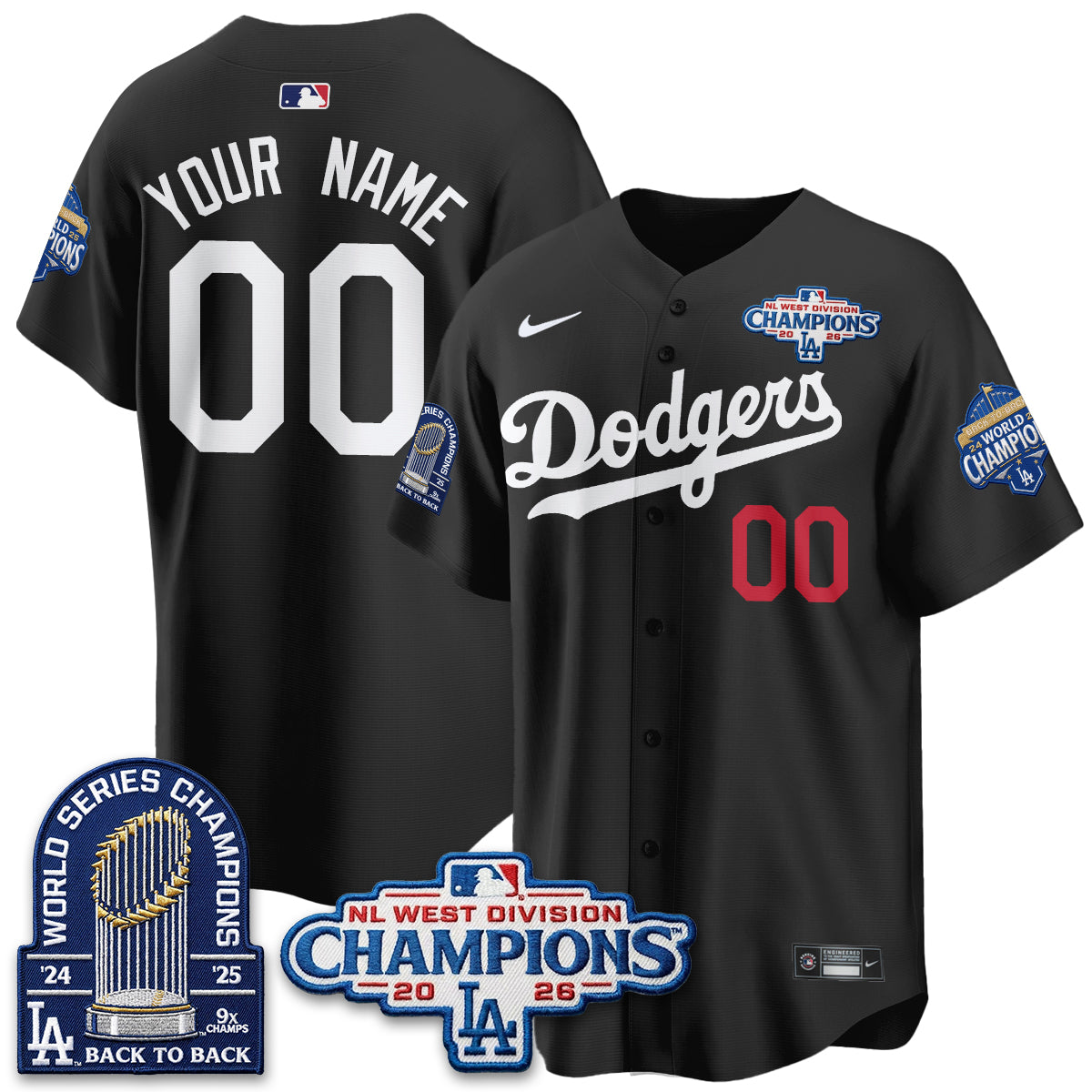 Los Angeles Dodgers 2026 NL West Champs Vapor Custom Jersey- Stitched