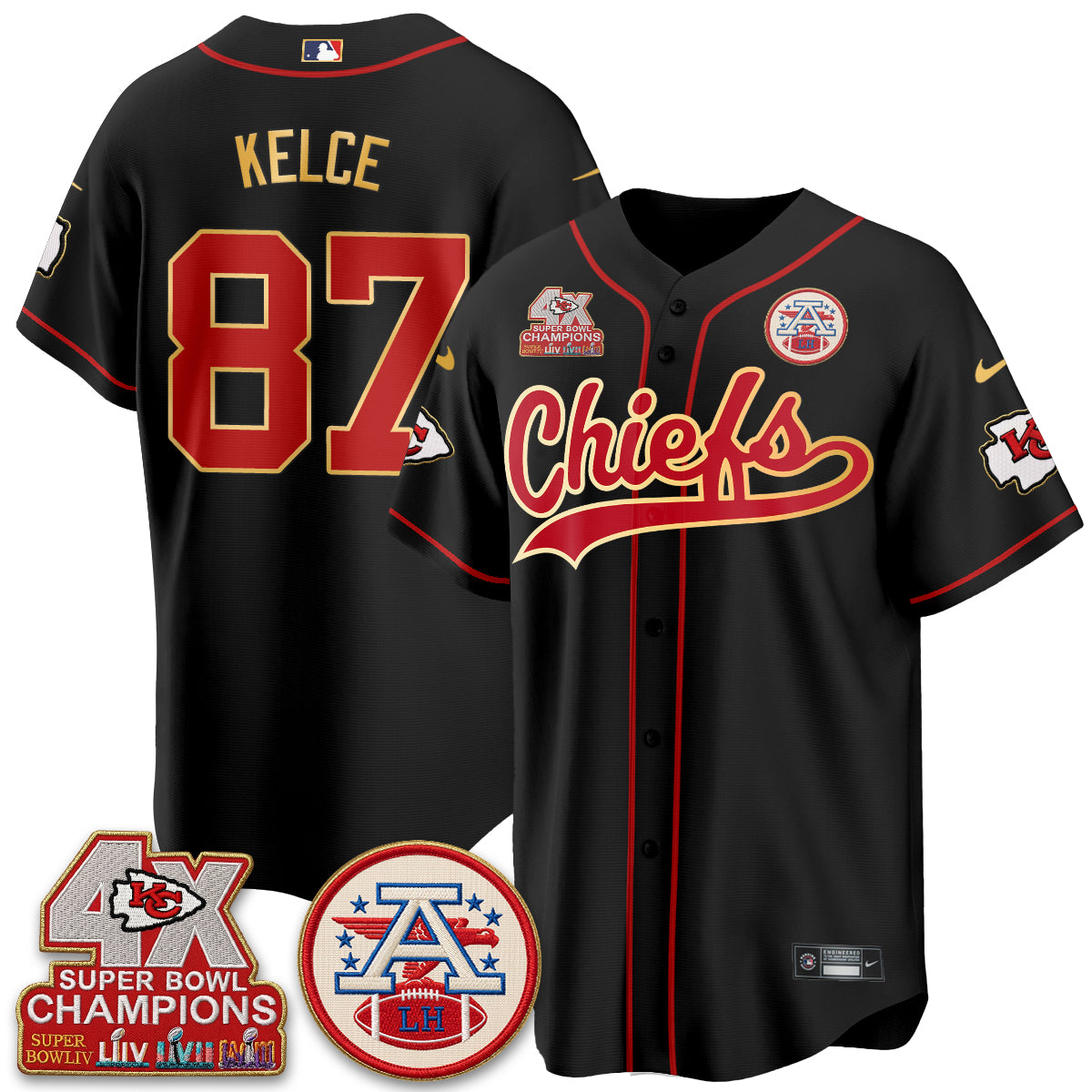 Kansas City Chiefs 4X Champs Gold Trim Edition Vapor Baseball Jersey - Stitched