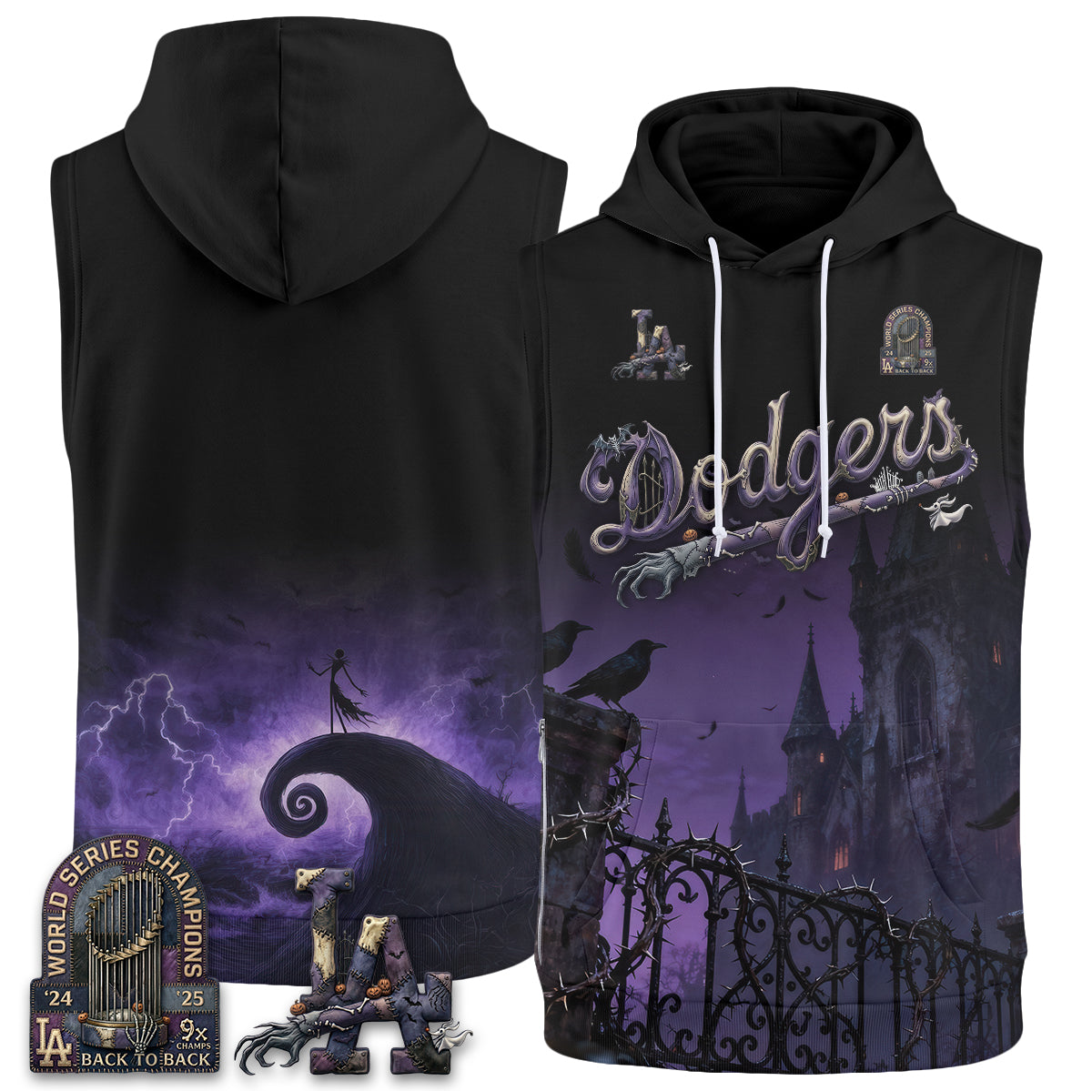 Los Angeles Dodgers Nightmare Edition Sleeveless Hoodie Tank Top - Printed