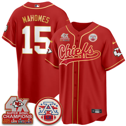 Kansas City Chiefs 4X Champs Gold Trim Edition Vapor Baseball Jersey - Stitched
